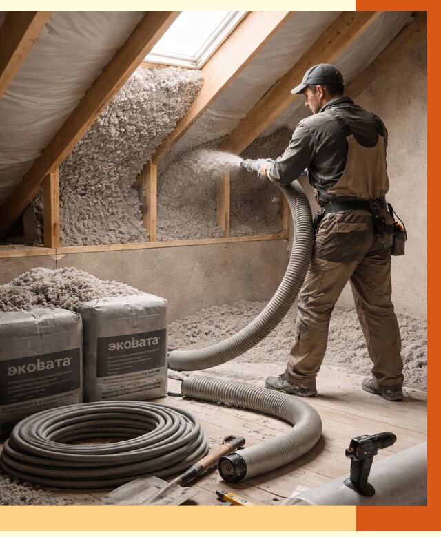 Утепление мансарды эковатой в Батайске от 2227 руб/м2 — монтаж, задувка, цена | ТепломастерБтс