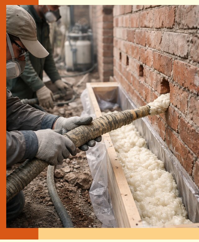 Заливка ППУ в пустоты кирпичной стены в Батайске