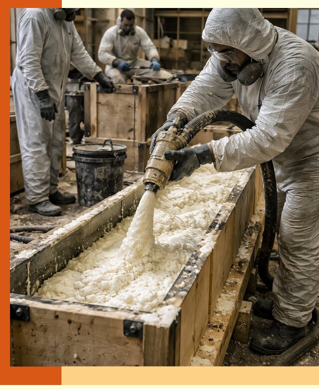 Заливка пенополиуретана в формы для утепления в Батайске